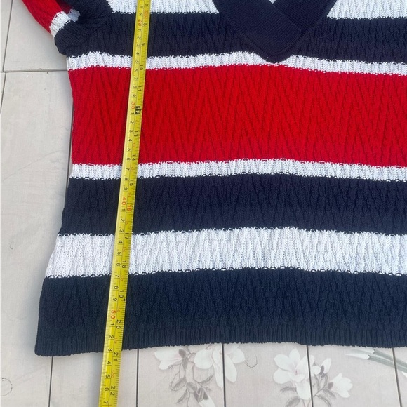 St. John Striped V-Neck Sweater in Red, White, and navy blue - Picture 9 of 9